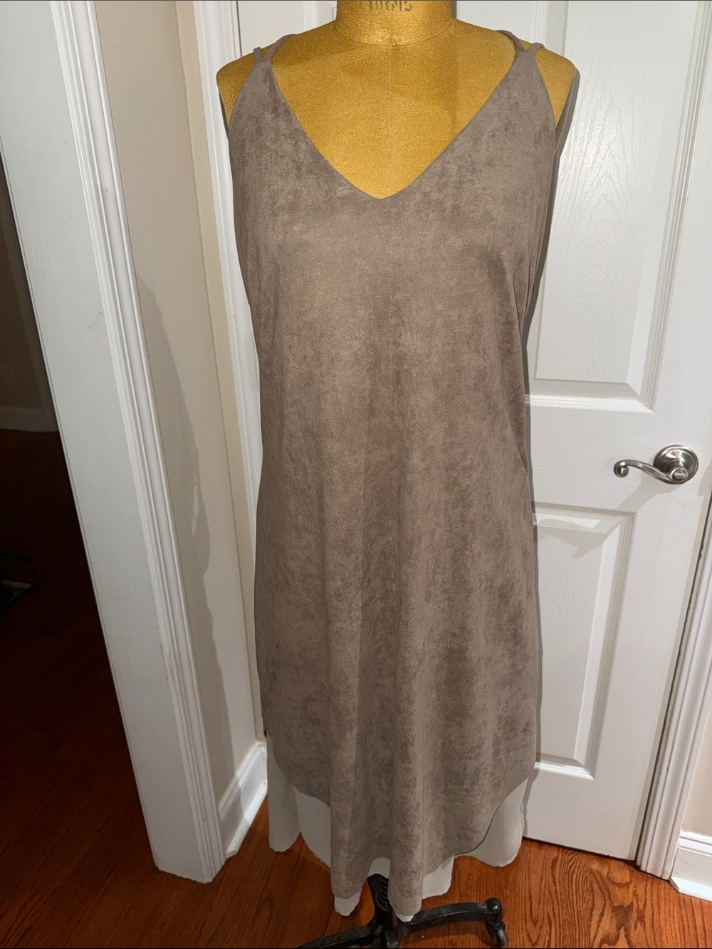 Dots Taupe Suede-Look V-Neck Slip